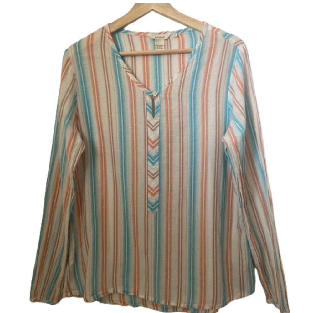 Sundance Top Striped Pop Over Long Sleeve Tunic Cotton Beach Vacation Medium